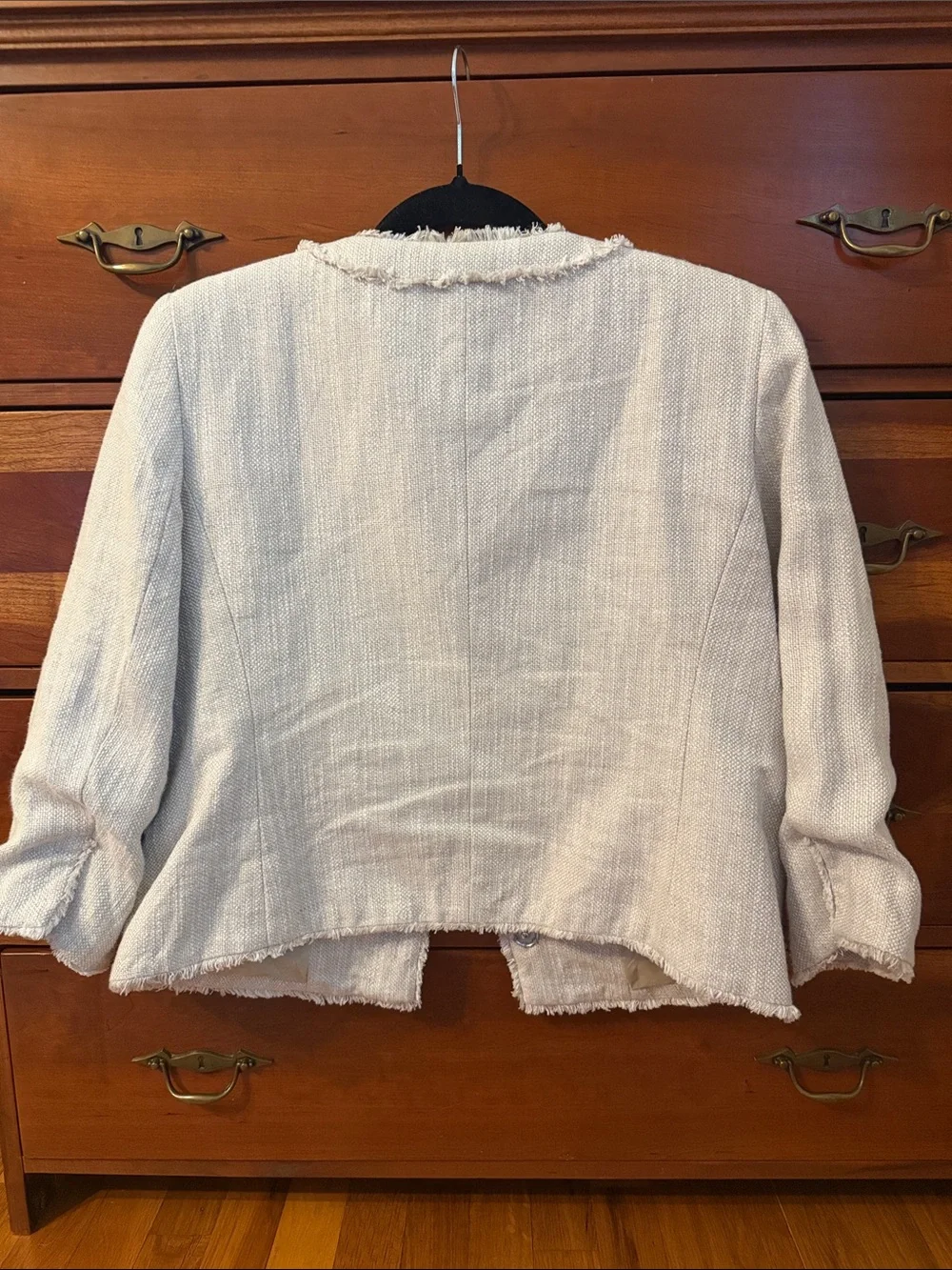 Michael Kors Cream Frayed Tweed Collarless Jacket
